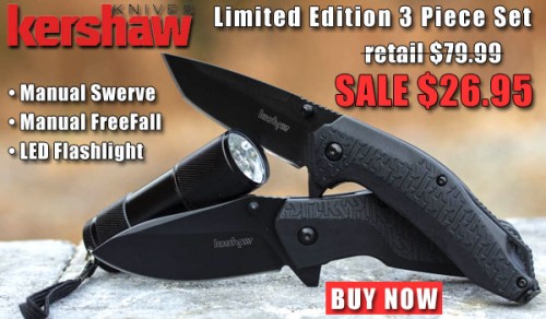 Kershaw 3 Piece FreeFall, Swerve, and LED Flashlight Combo Set