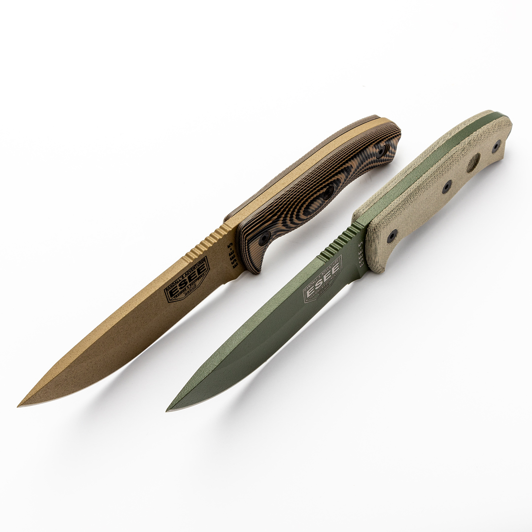 ESEE-5 fixed blade knife variants side-by-side