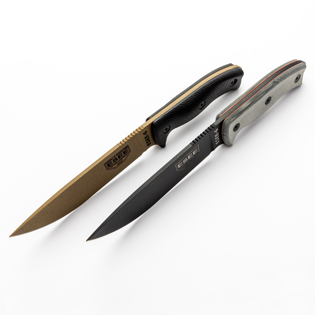 ESEE-6 fixed blade knife variants side-by-side