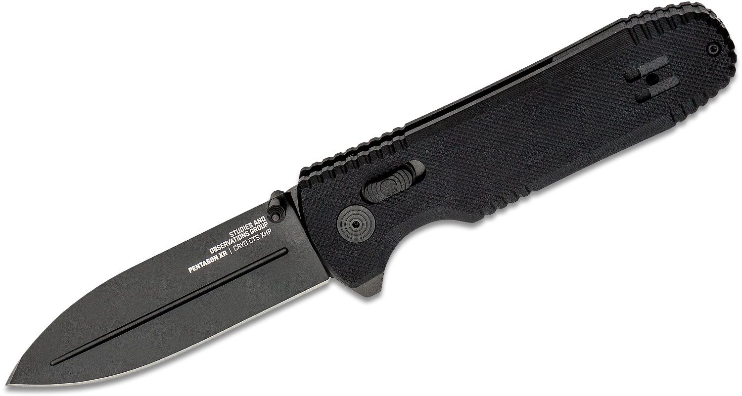 SOG Pentagon XR, black G10 on white background