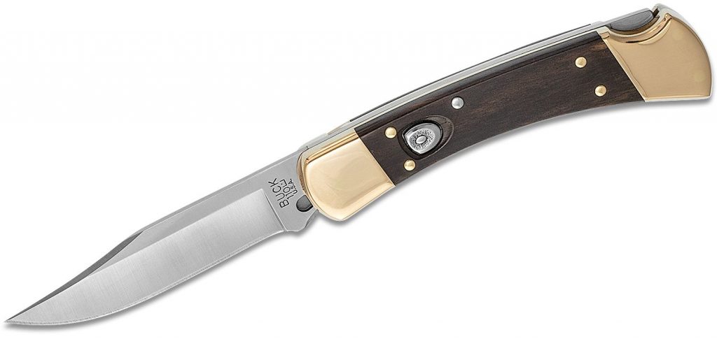 Buck 110 Folding Hunter Automatic Knife open on a white background