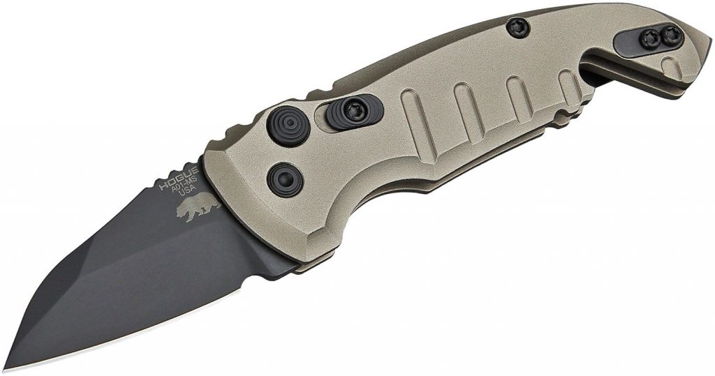 Hogue A01-Microswitch, CA-compliant Wharncliffe Blade, open on a white background