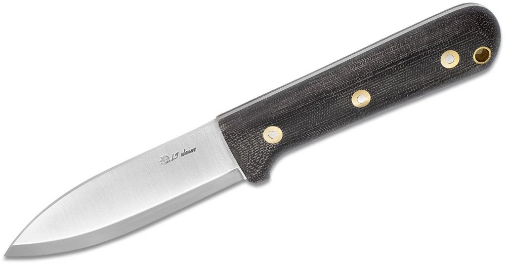 Black Micarta L.T. Wright Genesis Scandi on a white background
