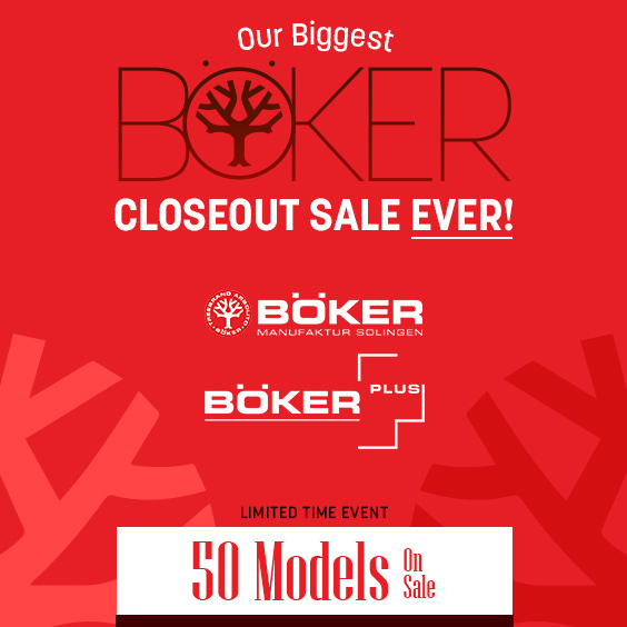 Closeouts on Boker Knives, Cutlery, Shaving Supplies and More