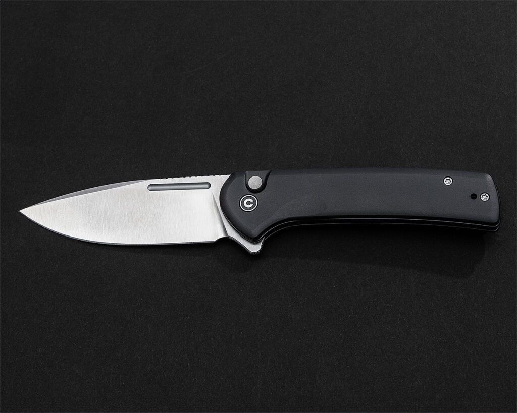 CIVIVI Conspirator folding knife open on black background