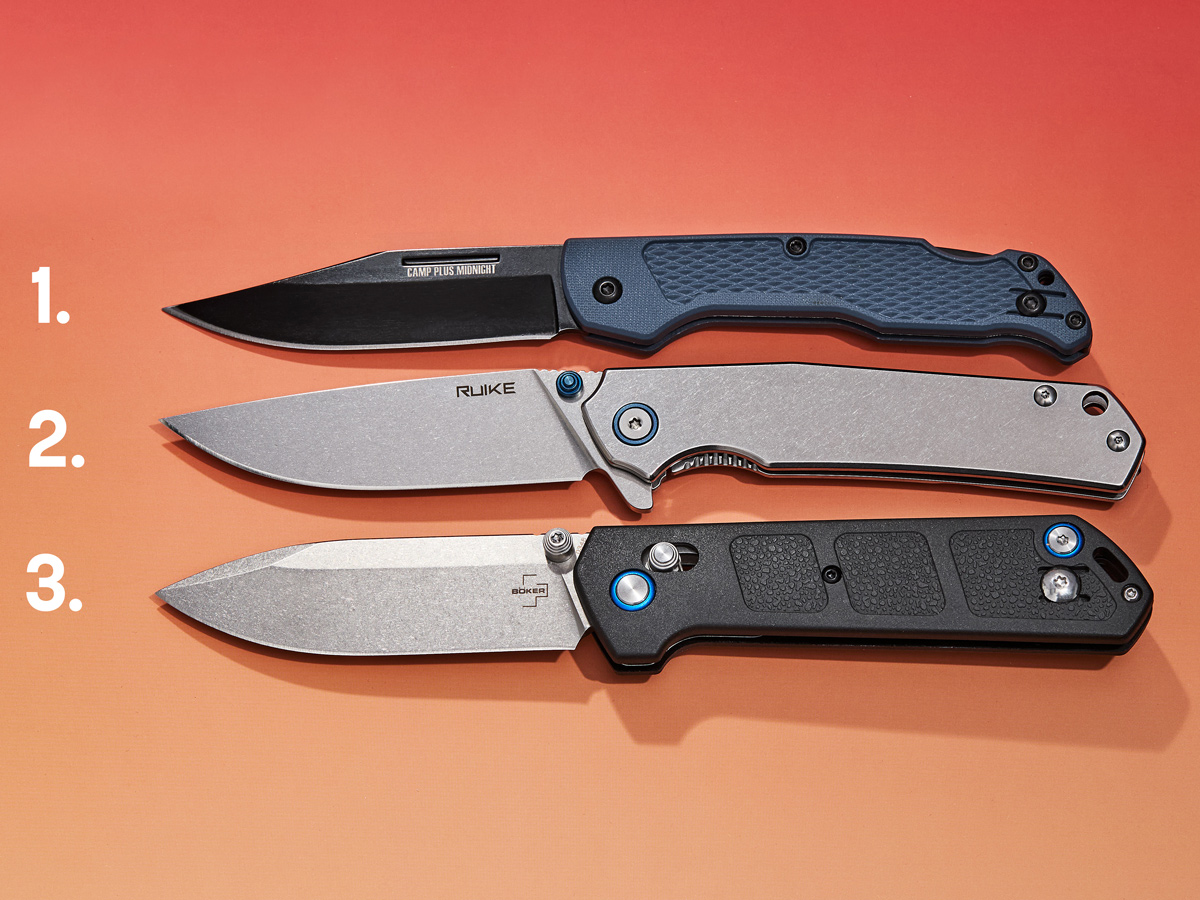 Three knives open, numbered 1 through 3