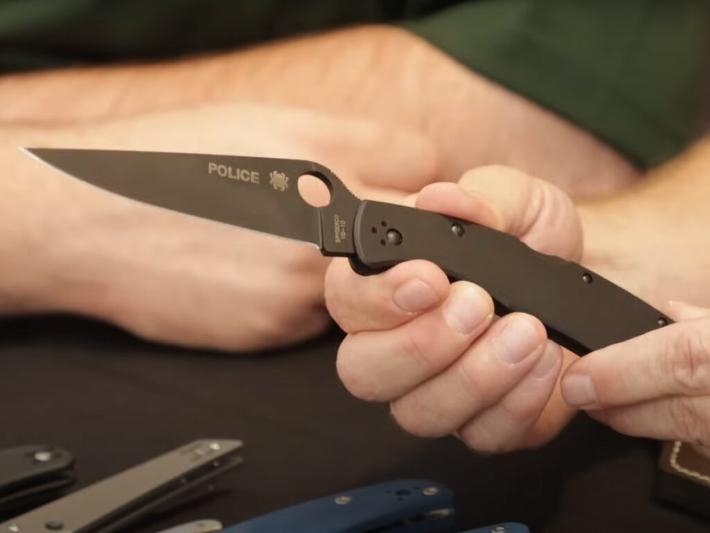 Spyderco Police folding knife displayed in hand